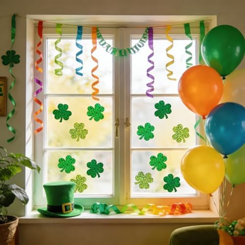500Pcs Shamrock Stickers Roll for St. Patrick's Day - 3 Styles Holographic Sparkly Green Clover, Self-Adhesive Waterproof Irish Themed Labels for Party, Cards, Envelopes & Gift Wrapping