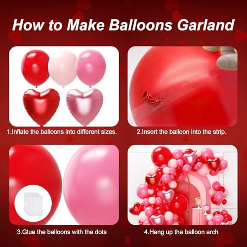 Red and Pink Valentine's Day Balloons Arch Kit Garland, 131Pcs Pink and Red Balloons Arch Different Size for Girls Anniversary Birthday Wedding Valentines Day Party