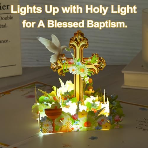 Baptism Pop Up Card with Lights, 3D Musical Christening Greeting Cards