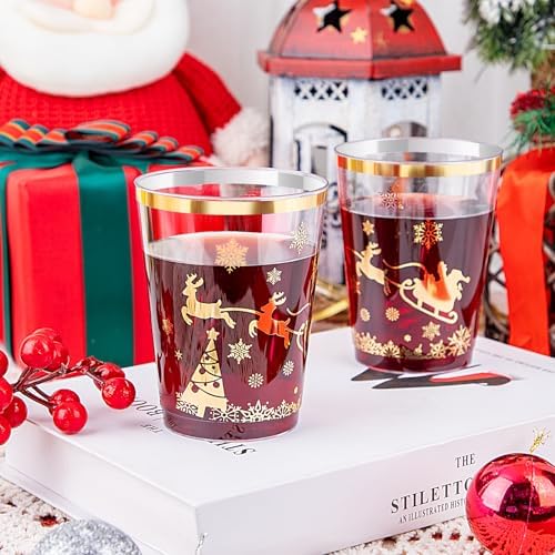 supernal 100pcs Christmas Party Cups,Gold Plastic Cups