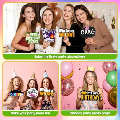 Beeveer 24 Pcs Birthday Photo Booth Props Single Sided 9" Photo Booth Props
