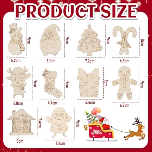 DECYOOL 50Pcs Christmas Wooden Ornaments Predrilled Unfinished DIY Crafts