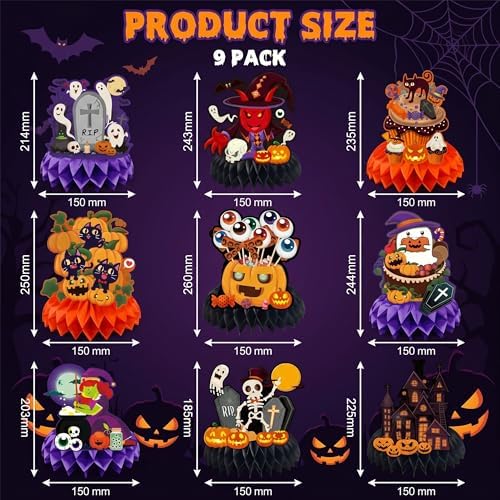 Halloween Decor - 9 PCS Pumpkin Witch Halloween Honeycomb Table Centerpiece