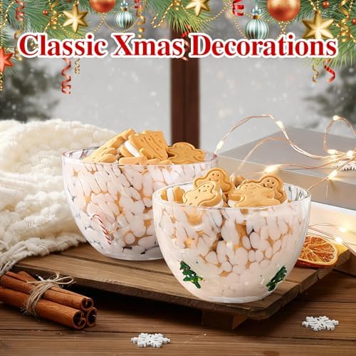 FoldTier 2 Pcs Christmas Icon Candy Bowls Dish, 14oz Candy Cane Christmas Tree Serving Bowls Double Old Fashioned Glass Xmas Gifts for Snacks Dessert Cookie Holiday Party Favors Table Decoration