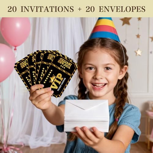 Birthday Party Invitations, VIP Neon Birthday Party Invitations for Boys & Girls, 20 Invitation Cards with Envelopes, Birthday Party Decorations (Black)