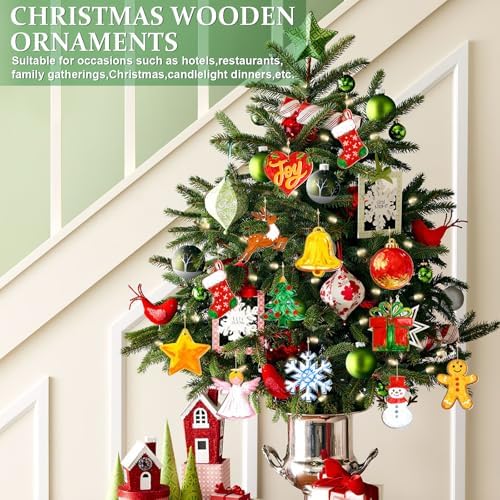 36PCS Wooden Christmas Ornaments to Paint, 12 Styles DIY Blank Unfinished Wood Reindeer Santa Claus Christmas Tree Ball Snowman Snowflake Angel Cutouts Ornament for Crafts Winter Hanging Decorations