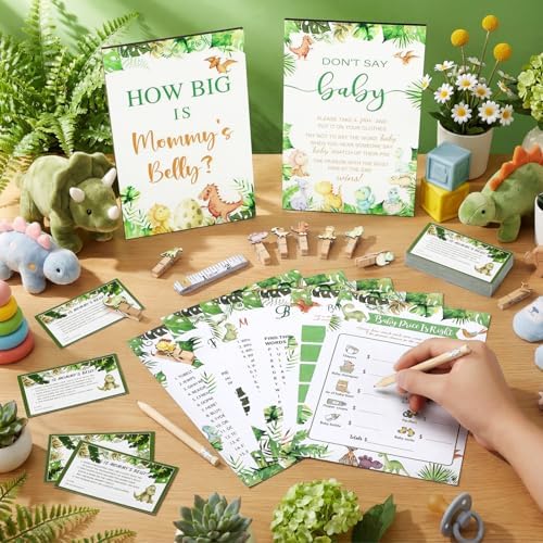 Funnymoom 426 Pcs Dinosaur Baby Shower Games Set, 8 Activities Bingo