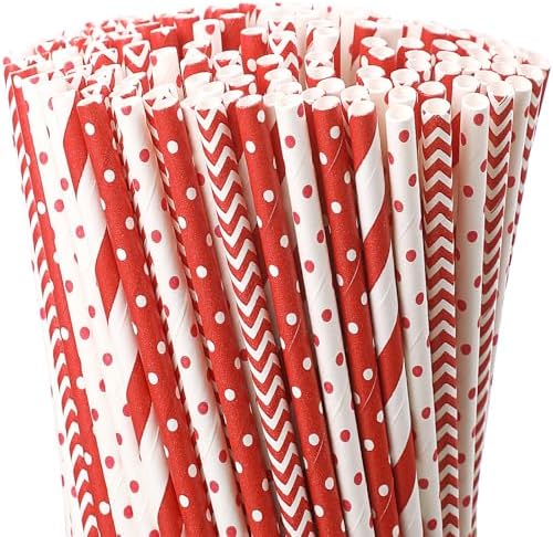 Jutom 1000 Pcs Christmas Paper Straws 4 Styles Disposable Red and White Paper Drinking Straws Stripe Bicolor Stripe Dot Mix for Christmas Supplies and Party Favors