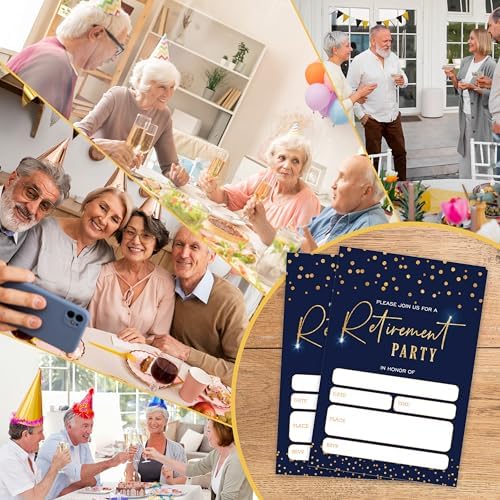 Navy Gold Sparkle Retirement Invitations 25 Pcs