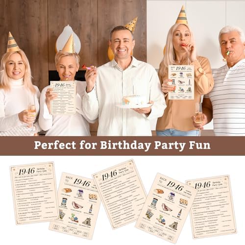 30Pcs 80th Birthday Party Games, 1946 Quiz & Guess the Price Game Cards