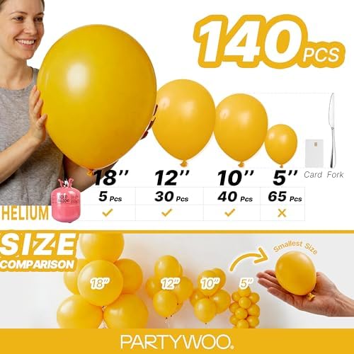 PartyWoo Mustard Yellow fall Balloons 140pcs Different Sizes