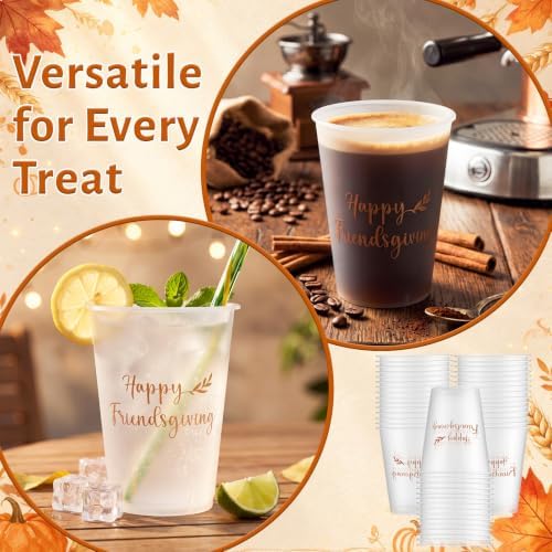 Yungyan 100 Pcs Happy Friendsgiving Frosted Plastic Cups 16oz Thanksgiving