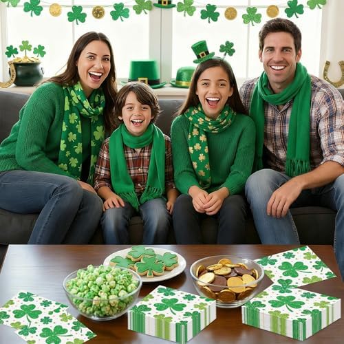 40 Pcs St.Patricks Day Napkins 13 x 13 Inches - Green Shamrock Napkin, 3-Ply Disposable Lucky Irish Cocktail Beverage Dinner Napkins Set for Saint Patrick's Day Party Supplies Table Decorations