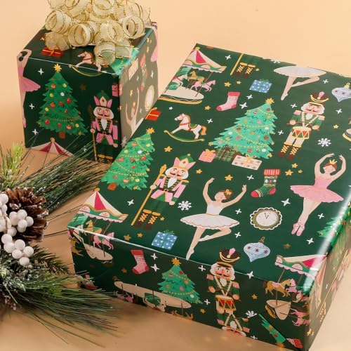 LaRibbons Nutcracker Ballet Foil Christmas Wrapping Paper 17 In x 33 Ft