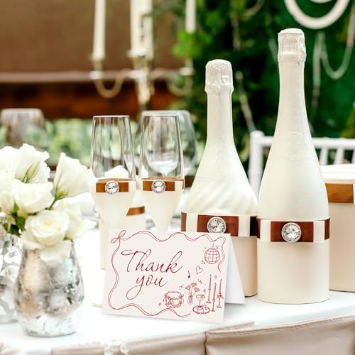 Whaline 24 Pack Wedding Thank You Cards Vintage Red Bow Cake Thank You Blank Note Card Greeting Cards with Envelope Sticker for Bridal Shower