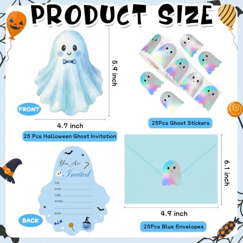 25 Pack Boo Blue Ghost Halloween Invitations Card with Envelopes
