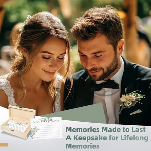 Eucalyptus Advice and Wishes for the Mr and Mrs, 60 Pack Wedding Cards with Keepsake Box for Bridal Shower