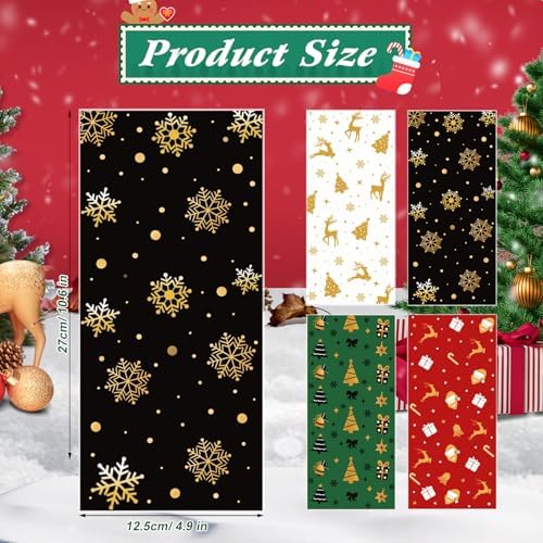 Lapensa ChristmasTreat Bags,100PCS Christmas Cellophane Treat Bag, Plastic Clear Candy Cookies Goodie Snacks with Twist Ties for Gift Wrap Xmas Holiday Party Favors(Christmas)