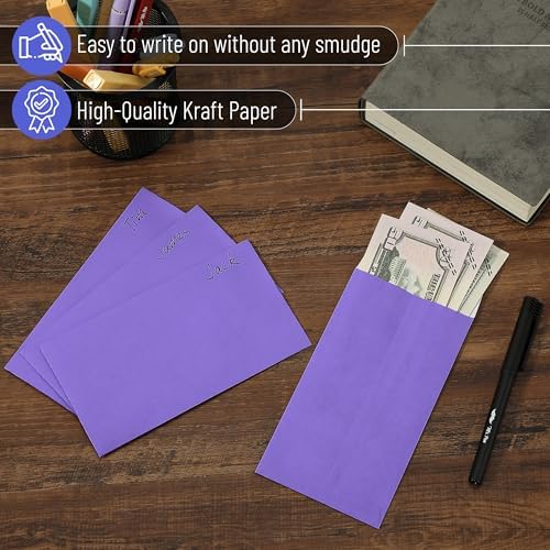 Mr. Pen- Money Envelopes for Cash, 6.5" x 3.5", 100 Pack, Kraft Paper | Self-Adhesive Bulk Cash Envelopes for Budgeting, Money and Coin Saving, Check, Budget, Small Item Organizing