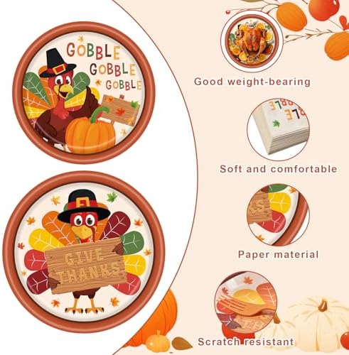100 Pieces Thanksgiving Turkey Party Tableware Set – Gobble Gobble Plates, Napkins and Forks, Disposable Dinnerware for Thanksgiving Dinner, Friendsgiving and Fall Harvest Party Supplies