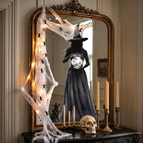 Halloween Decorations Window Clings, 3 Large Witch Window Decals Double Sided Window Clings, Spooky Witch Black Cat Bats Gothic Decor for Glass Windows, Holiday Party Home Indoor Decoration, 3 Sheets