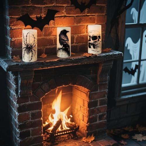 Eldnacele Rechargeable Skull Halloween Flameless Candles with Remote Timer
