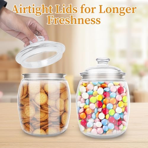 2 Pack 128 oz Candy & Cookie Jar Plastic Jars with Lids, Airtight Candy Jar Unbreakable, Decorative Kitchen Storage Jar, Clear Food Storage Canister for Pet Food