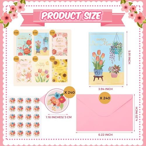 Crtiin 240 Set Mother's Day Cards Bulk 2027 Floral Gold Foil Greeting Cards