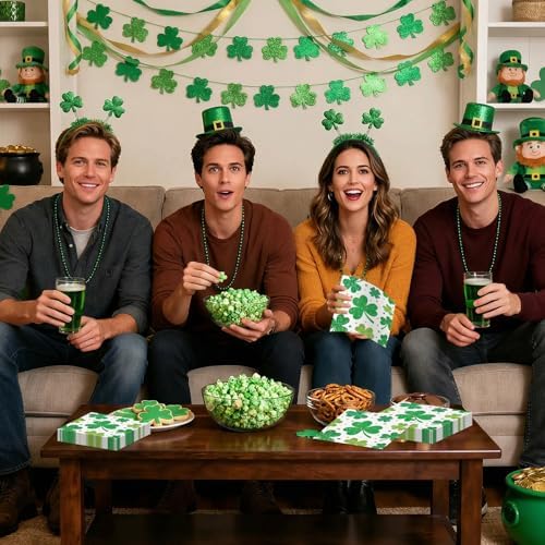 40 Pcs St.Patricks Day Napkins 13 x 13 Inches - Green Shamrock Napkin, 3-Ply Disposable Lucky Irish Cocktail Beverage Dinner Napkins Set for Saint Patrick's Day Party Supplies Table Decorations