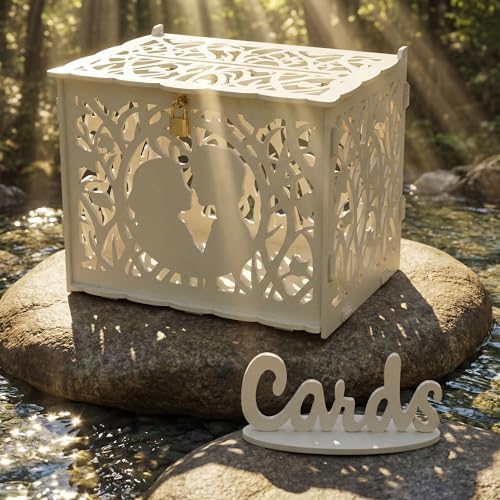 Jolik Wedding Card Box with Sign – Large Rustic Wedding Money Box Holder, DIY Envelop Gift Card Shadow Boxes for Wedding Reception, Anniversary, Graduation, and Birthday Parties