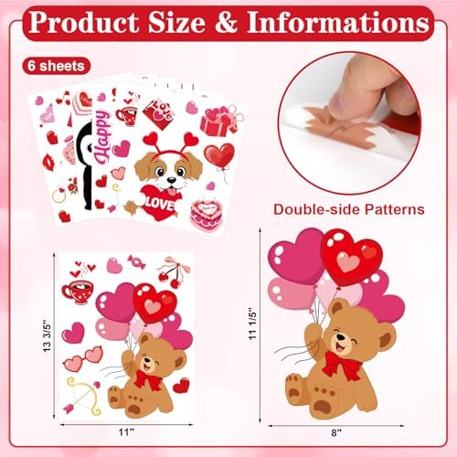 Happy Valentine's Day Window Clings 6 Sheets, Red Pink Hearts Window Decals Clings for Home Classroom Party Decorations Supplies, Reusable Valentine XOXO Love Cling for Windows (Valentines)