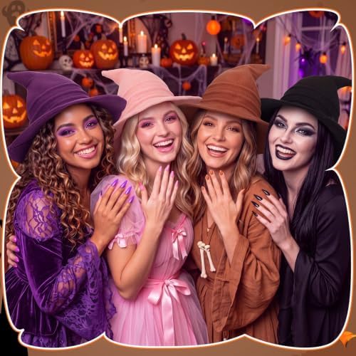 Boyiee Knitted Witch Hat Foldable Wide Brim Cap Pointed Felt Hat for Women Halloween Cosplay Costume Masquerade Accessory