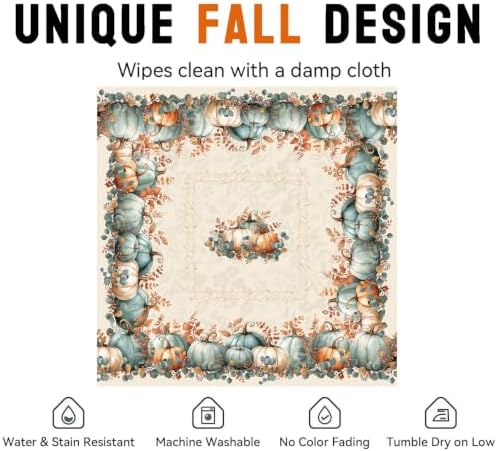 Fall Square Tablecloth 60x60 Inch, Stain Resistant Washable Fabric Autumn Pumpkin Table Cloth Square Fall Tablecloth Table Cover for Kitchen Dining Party