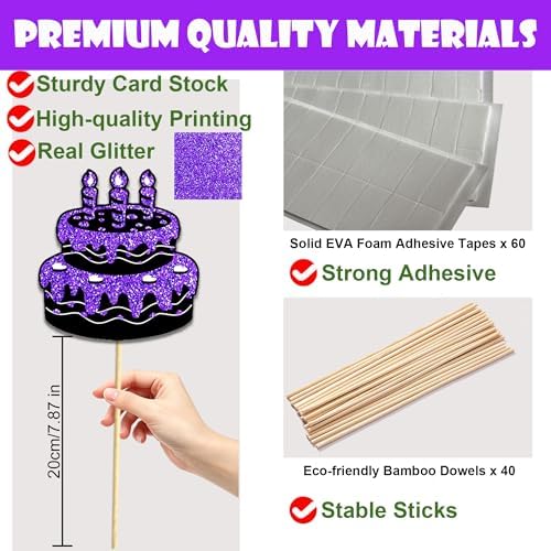 38 Pcs Birthday Photo Booth Props Kit with Frame, Happy Birthday Party Favors Supplies Bday Party Decorations Set for Girls Women Really Glitter Selfie Paper Party Supplies (Purple)
