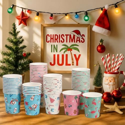 Funtery 100 Pcs Christmas Paper Cups Christmas Disposable Coffee Cups