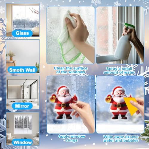 Famoby 10 Sheets 300Pcs Christmas Window Clings Decals Static Window Stickers for Christmas Snowflake Winter Holiday Home Indoor Decorations Windows Décor Christmas Decal Stickers Glass Door Decor