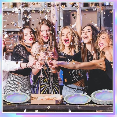 NatNarr 30 Pack Iridescent Plates, 9" Holographic Dessert Cake Plates