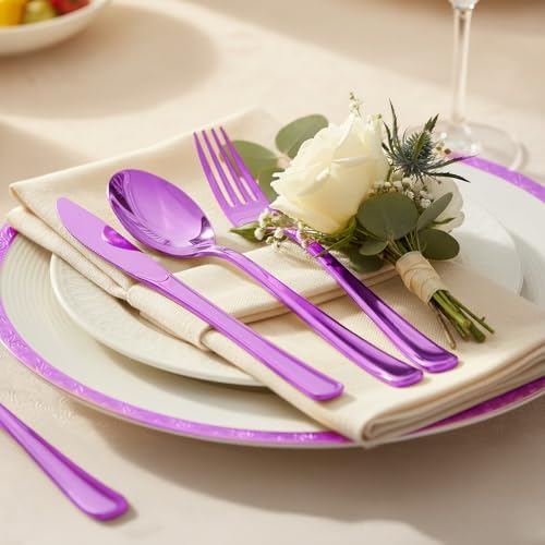 Glowserve 153 Pack Purple Disposable Plastic Silverware Set Cutlery Set