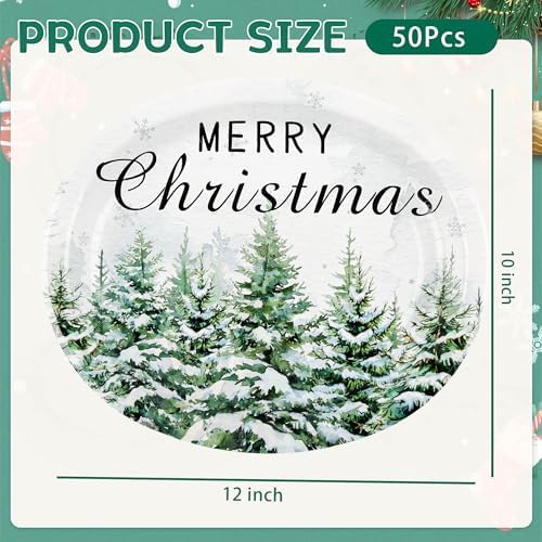 Christmas Green Tree Oval Plates 10x12 Inch, Disposable Party Plates