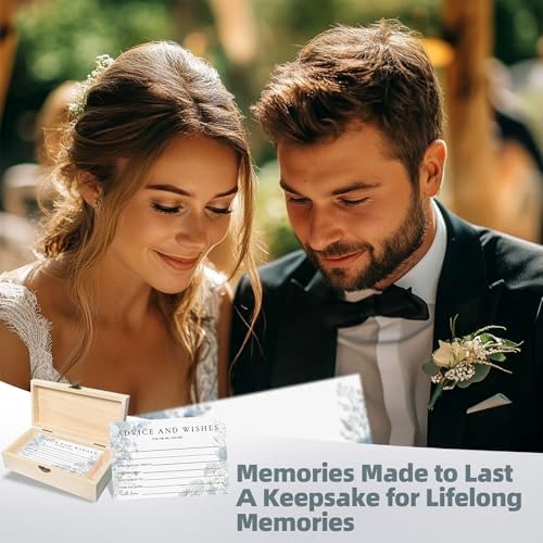 Advice and Wishes for Mr and Mrs - 60 Floral Wedding Messages with Storage Box - Romantic Marriage Well Wishes Set for Bridal Shower and Guest Book Alternative