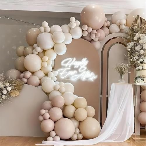 White Sand Balloon Arch Kit, 143Pcs Sand White cream beige Latex Balloon Garland kit, 18 12 10 5 Inch Different Size Balloons for Birthday Baby Shower Wedding Boho Party Decorations Supplies