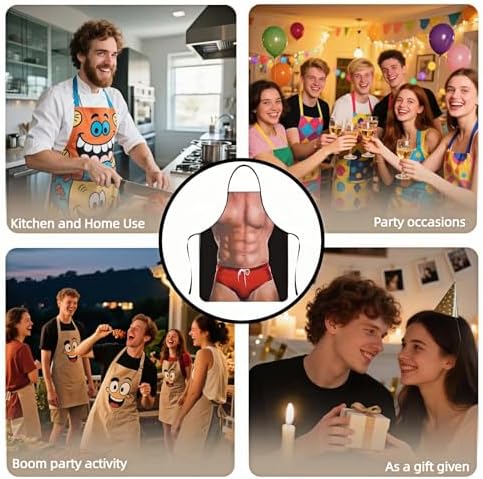 Hilarious Muscle Man Apron for Men - Adjustable Waterproof BBQ Apron, White Elephant Present for Husband and Dad
