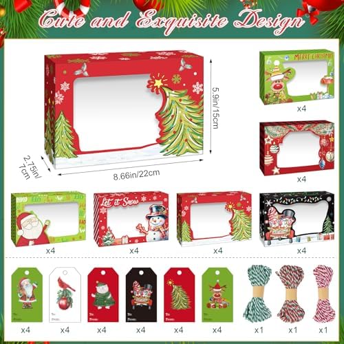 24set Christmas Cookie Boxes 8.7"x 6"x 2.7" Bakery Treat Box With Window