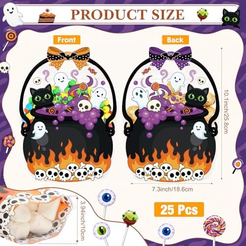 Fuutreo 25 Pcs Halloween Treat Bags with Handles, Purple Cauldron Plastic