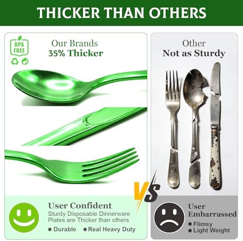 Glowserve 306 Pack Green Disposable Plastic Silverware Set Cutlery Set