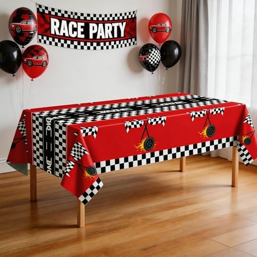 Race Car Birthday Party Decorations - 2PCS Racing Car Disposable Plastic Tablecloth | Race Car Table Cover Racing Car Theme Party Favors Decorations for Boys Baby Shower Home