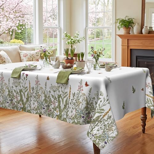 Spring Floral Tablecloth 60x104 Inch, Spring Wild Flowers Floral Decorations for Home Table Cloth Rectangle Decor Tablecloths Polyester for Picnic Party Dinner