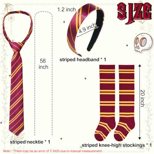 3 PCS Halloween Costume Accessory,Wizard Headband/Tie/Socks