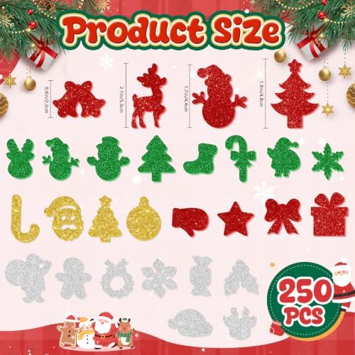 250Pcs Foam Stickers Glitter 3D Christmas Foam Xmas Shape Sticker,Christmas