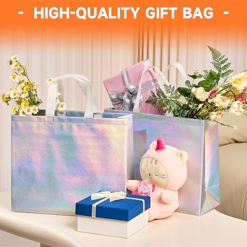 METAPRINT 15 Pcs Large Iridescent Gift Bags with Handles, 13x5x11 Inch